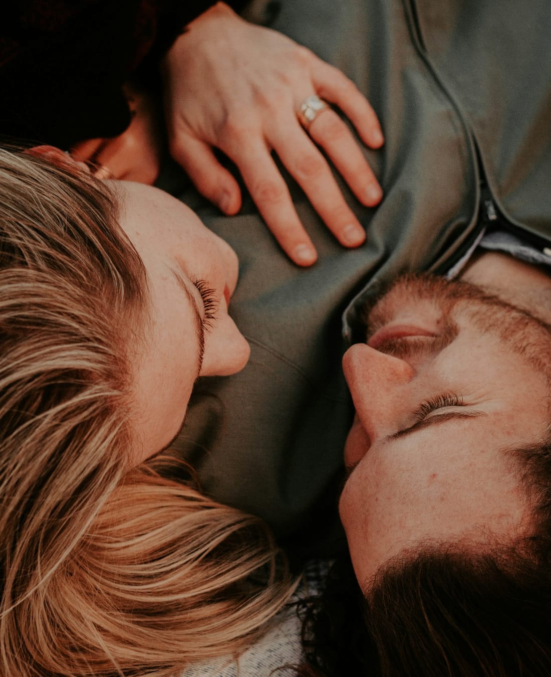 A couple sharing a close, loving moment
